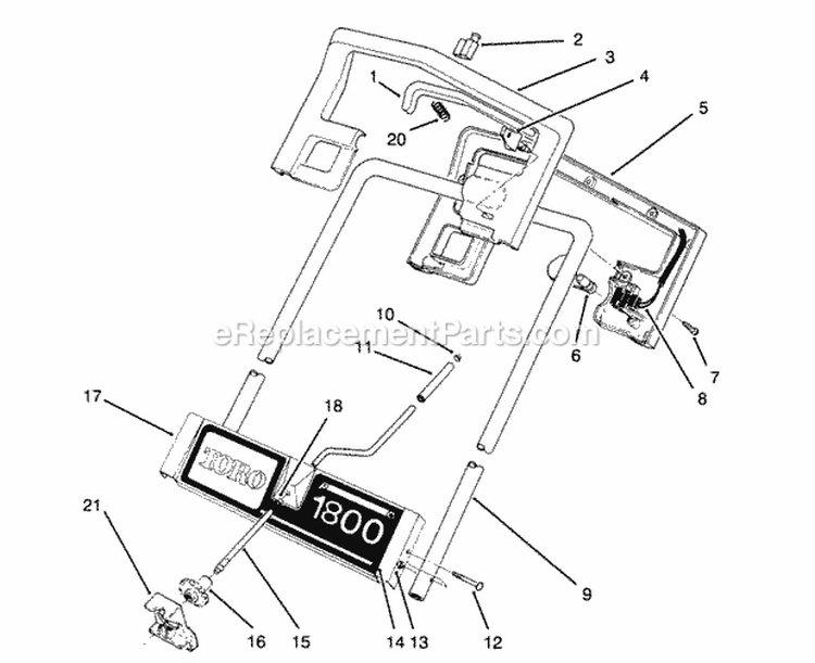 Handle Assembly Diagram and Parts List for 38025 59000001-59999999 - 1995 Lawn Boy Snow Blower